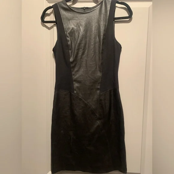 chinese dress ladies Theory Black and Grey Goat Leather and Wool Sheath Dress – Double Take main image 1